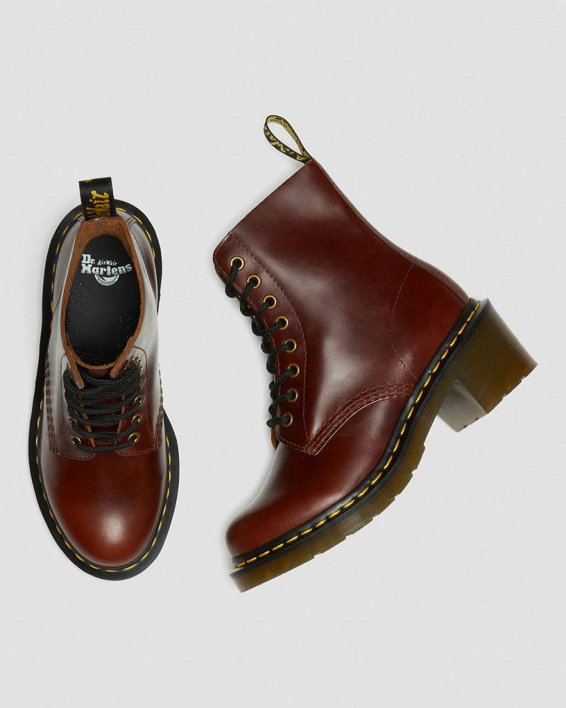 Brown Women's Dr Martens Clemency Leather Heeled Lace Up Boots | CA 216TCE